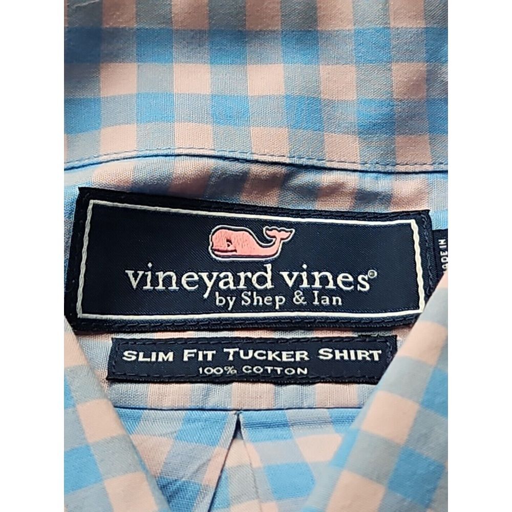 Vineyard Vines PINK BLUE Checked Long Sleeve Cotton SLIM FIT TUCKER Shirt Large - Picture 4 of 10